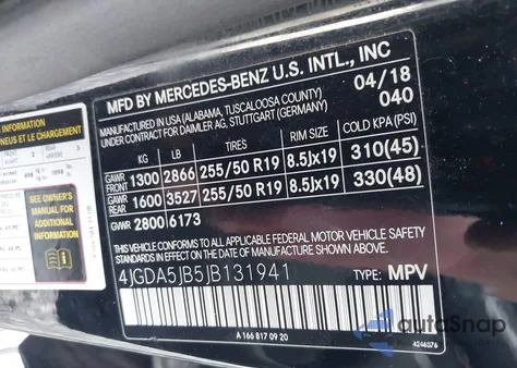 2018 Mercedes-Benz Gle 350 из США, поврежденный, VIN 4JGDA5JB5JB131941